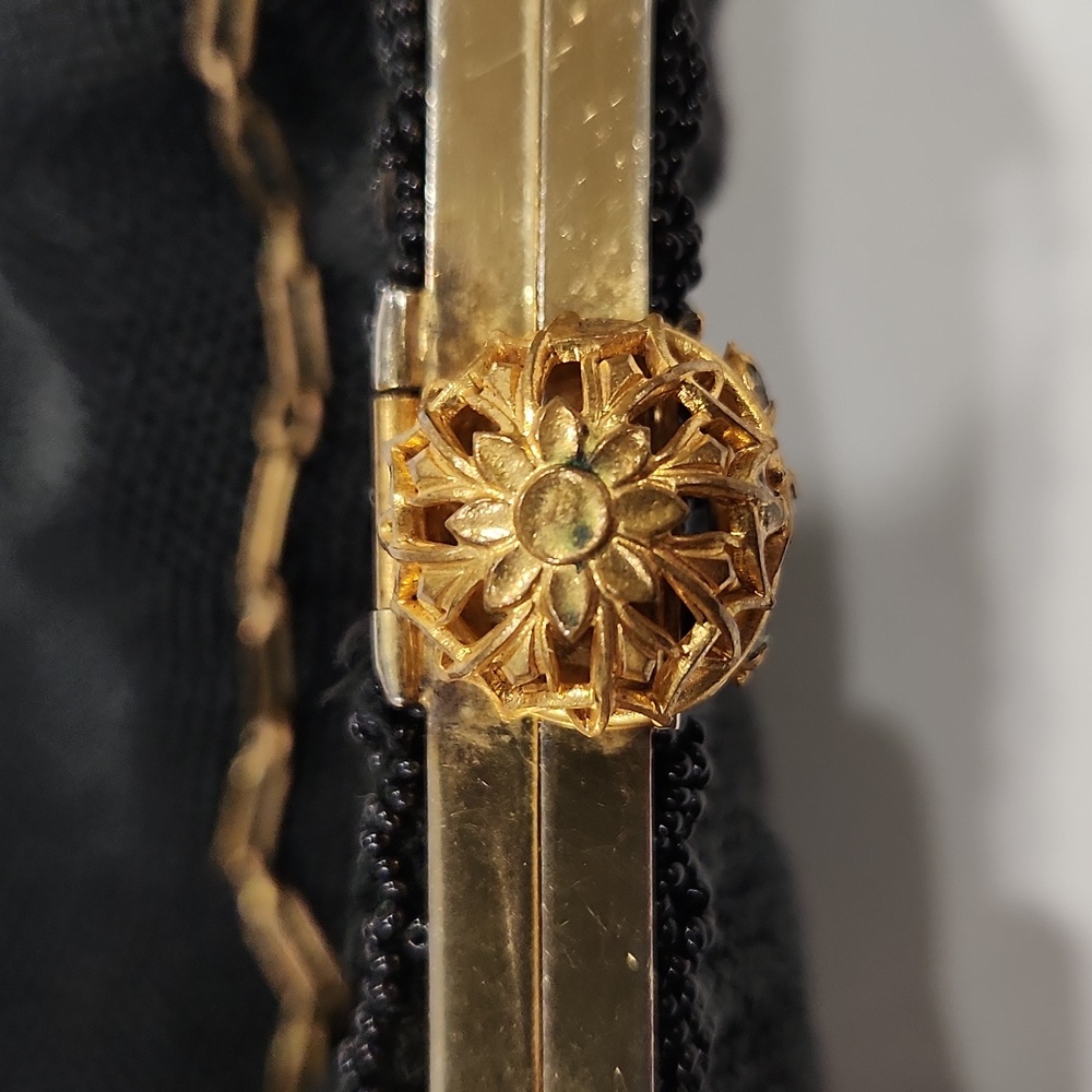 Vintage French Hand Beaded Made in France Black & Gold Purse - Picture 6 of 12